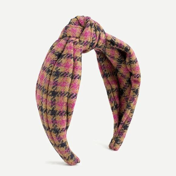 J. Crew Knot Headband British Plaid Wool Pink Mustard Multi - Picture 2 of 3